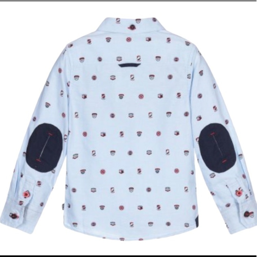 boys boboli 10 varsity printed cotton button down dress shirt preppy elbow patch - Picture 3 of 12